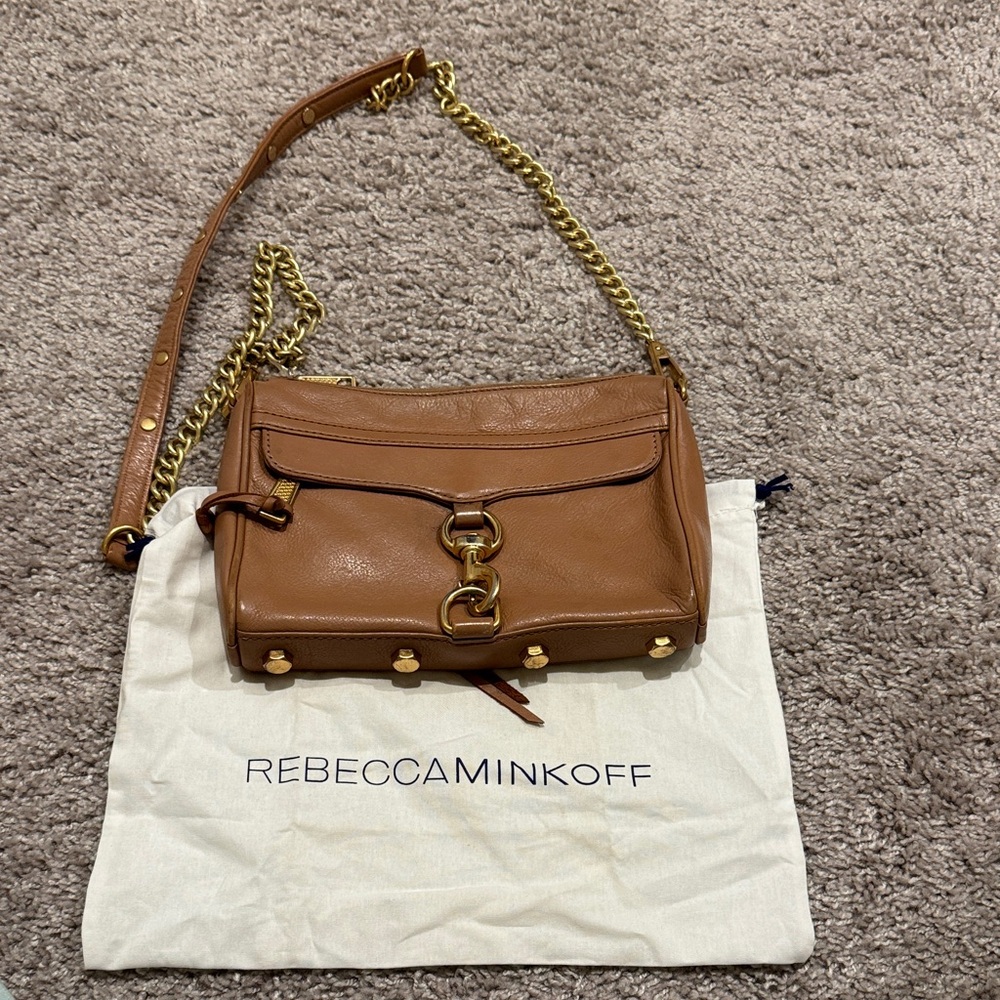 Rebecca Minkoff Tan/Brown Leather and Gold Chain Strap Bag